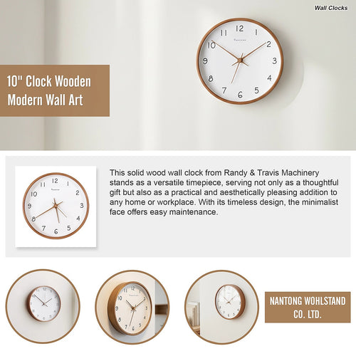 10" Clock Wooden Modern Wall Art