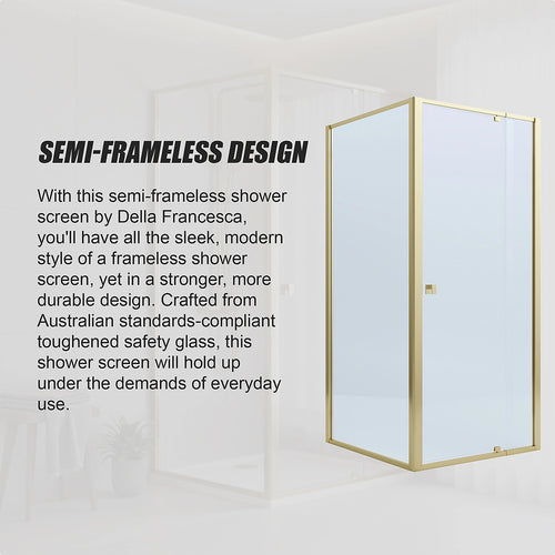 Adjustable Semi Frameless Shower Screen Front: (114~122)x195cm with Gold Hardware and Side: (89~92)x195cm