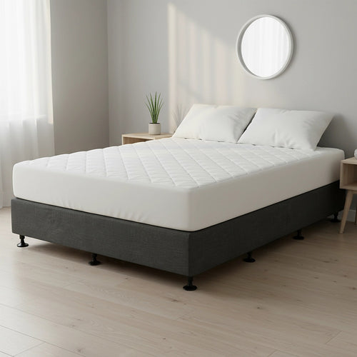 King Single Slatted Ensemble Bed Base - Graphite Linen Breathable Cover