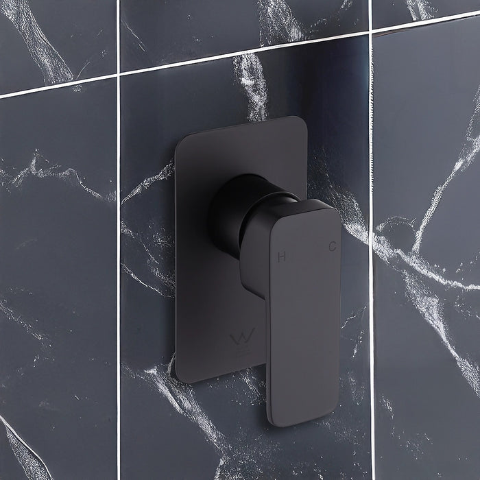 Single Square Shower Bath Mixer Tap Bathroom WATERMARK Approved - Black