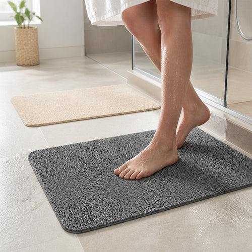 Non Slip Shower Mat 2 Pack Fast Draining PVC Bathroom Mats Beige & Grey