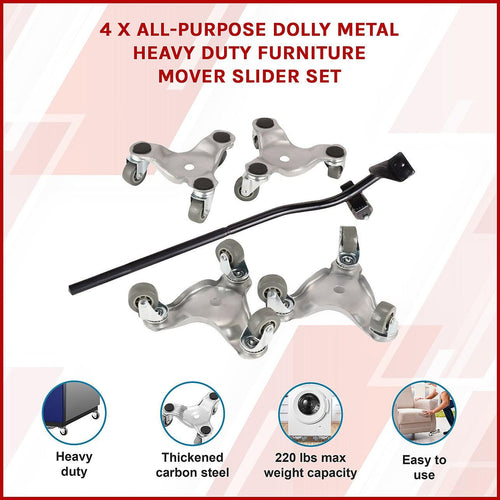 4 X All-purpose Dolly Metal Heavy Duty Furniture Mover Slider Set 