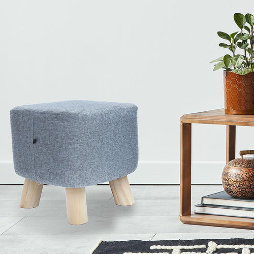 Grey Fabric Ottoman Foot Stool Rest Pouffe Wood Padded Seat  Squircle