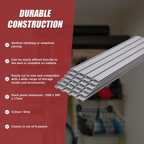 Slatwall Storage Pack for Retail Display Garage Storage - Grey PVC Panels