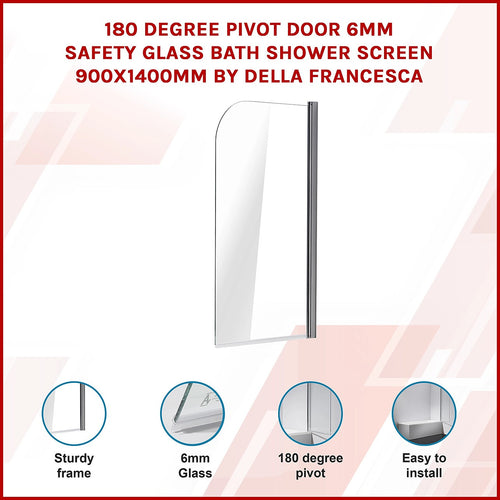180° CHROME Pivot Door 6mm Safety Glass Bath Shower Screen By Della Francesca - 90 x 140cm