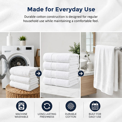 500 GSM Cotton Bath Towels 4 Pack White
