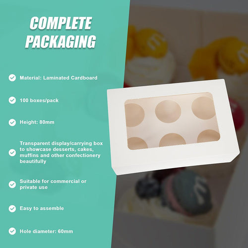 Cupcake Box 6 Holes Window Cake Party Favour 100 Boxes