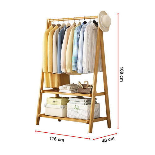 Portable Clothes Rack Coat Garment Stand Bamboo Rail Hanger Airer Closet - Wood