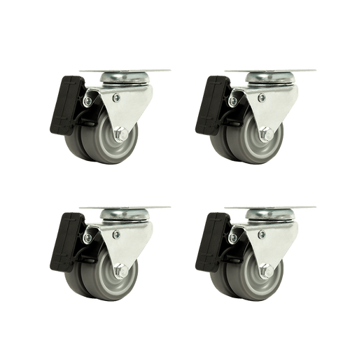 4 x 2" Heavy Duty Swivel Double Wide Castor Wheels Trolley 50mm Furniture Rubber With Brake