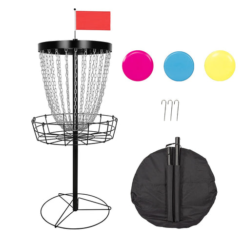 Disc Golf Basket 24 Chain Portable Target with 6 Disc Starter Set for Outdoor Play