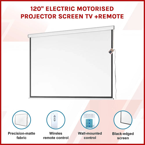 120" Electric Motorised Projector Screen – Wall/Ceiling Mount, Remote Control