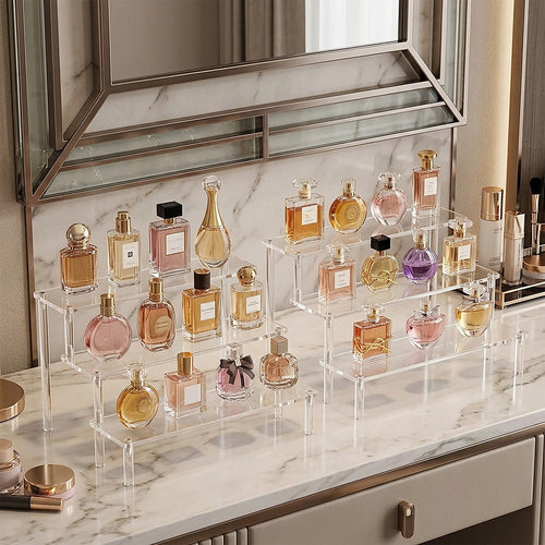 2 Pack 3-Tier Acrylic Display Risers for Perfumes, Collectibles, Cupcakes & Retail Displays