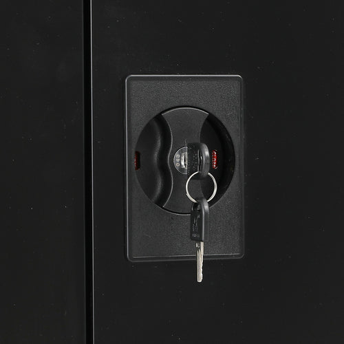 Double-Door Metal Cabinet with 4 Shelves – Office, Garage, or Home Storage in Black with Legs