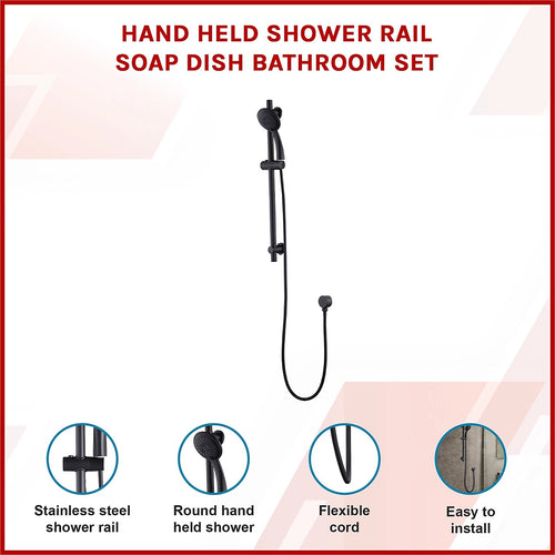 Black Hand Held Shower Rail Soap Dish Bathroom Set