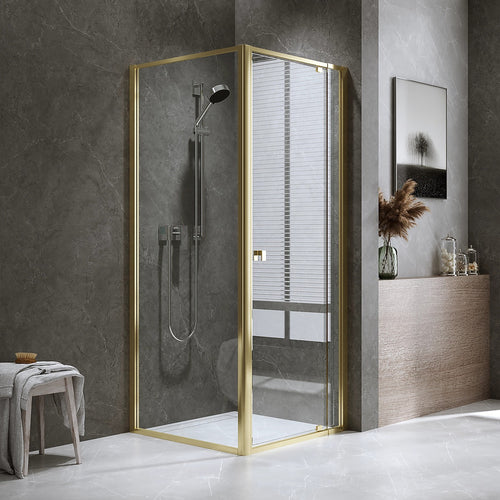 Adjustable Semi Frameless Shower Screen Front: (82~90)x195cm with Gold Hardware and Side: (89~92)x195cm