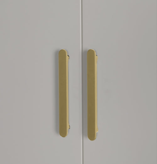 4 Door White Wardrobe Cabinet – Hanging Rail, Shelves & Gold Handles