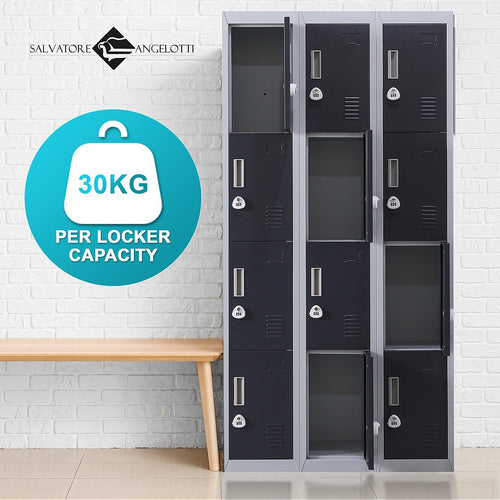 12-Door Locker – Grey with Charcoal Door with 3-Digit Combination Lock | Secure Storage for Office, Gym or School Use