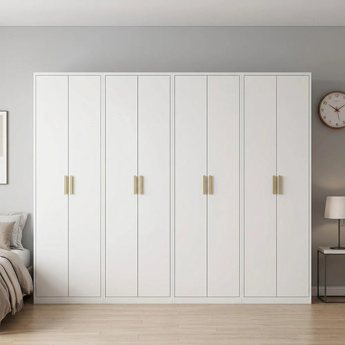 320x200cm 8-Door White Steel 1 Hanging and 3 Shelf Wardrobe with Gold Handle Storage Cabinet