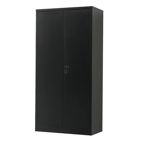 Double-Door Metal Cabinet with 4 Shelves – Office, Garage, or Home Storage in Black without Legs