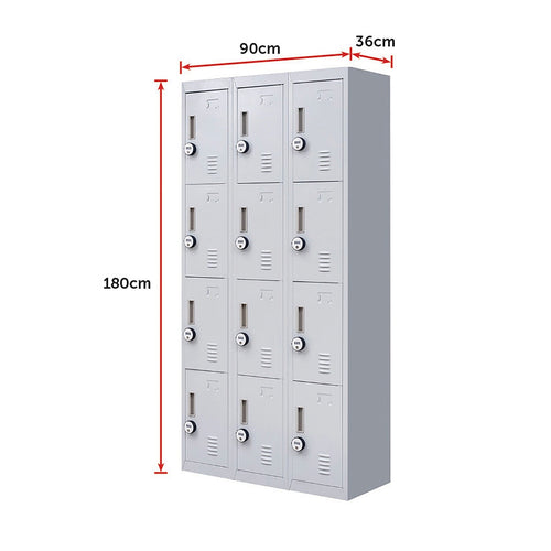 12-Door Locker – Grey with 4-Digit Combination Lock | Secure Storage for Office, Gym or School Use