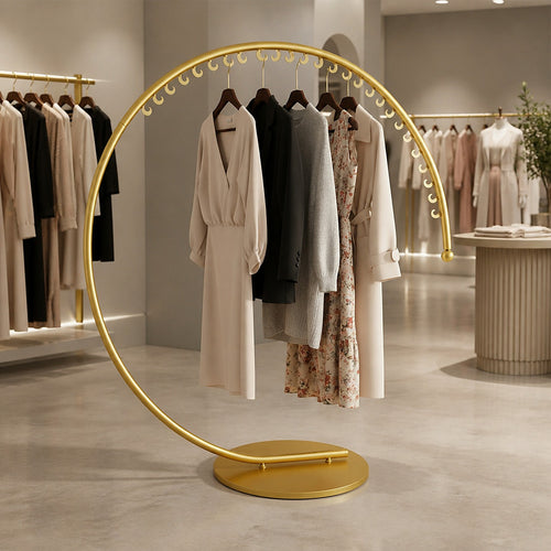 Commercial Clothes Rail – 160cm Curved Gold Metal Rack