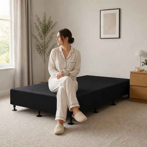 King Single Slatted Ensemble Bed Base - Black Linen Breathable Cover