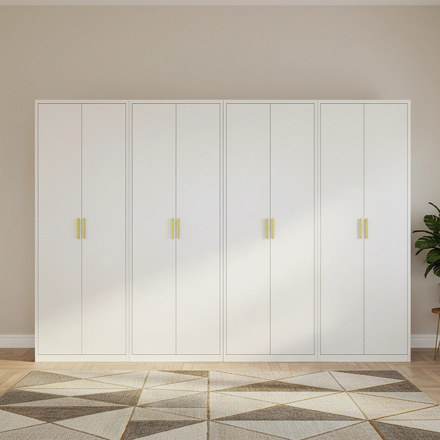 320x200cm 8-Door White Steel Hanging Wardrobe with Gold Handle Storage Cabinet