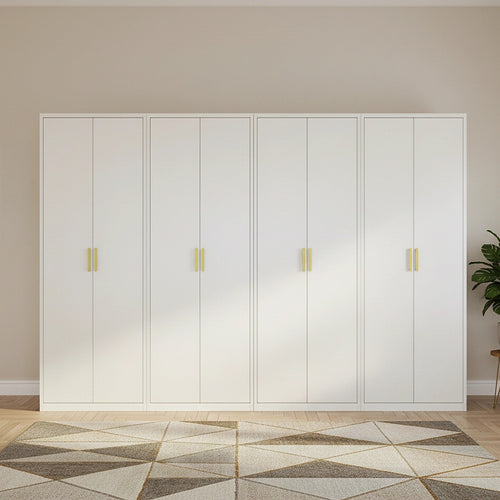 320x200cm 8-Door White Steel Hanging Wardrobe with Gold Handle Storage Cabinet