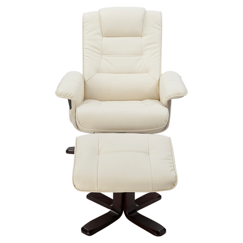 Massage Chair Recliner with Ottoman & Remote – Cream PU Leather Lounge for Home Relaxation