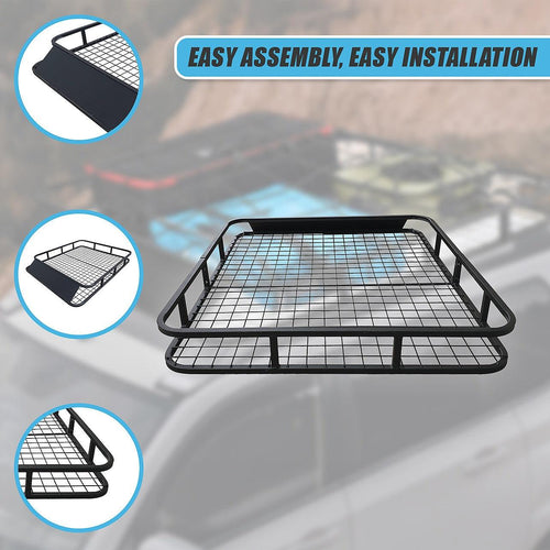 Universal Roof Rack Basket - Car Luggage Carrier Steel Cage Vehicle Cargo