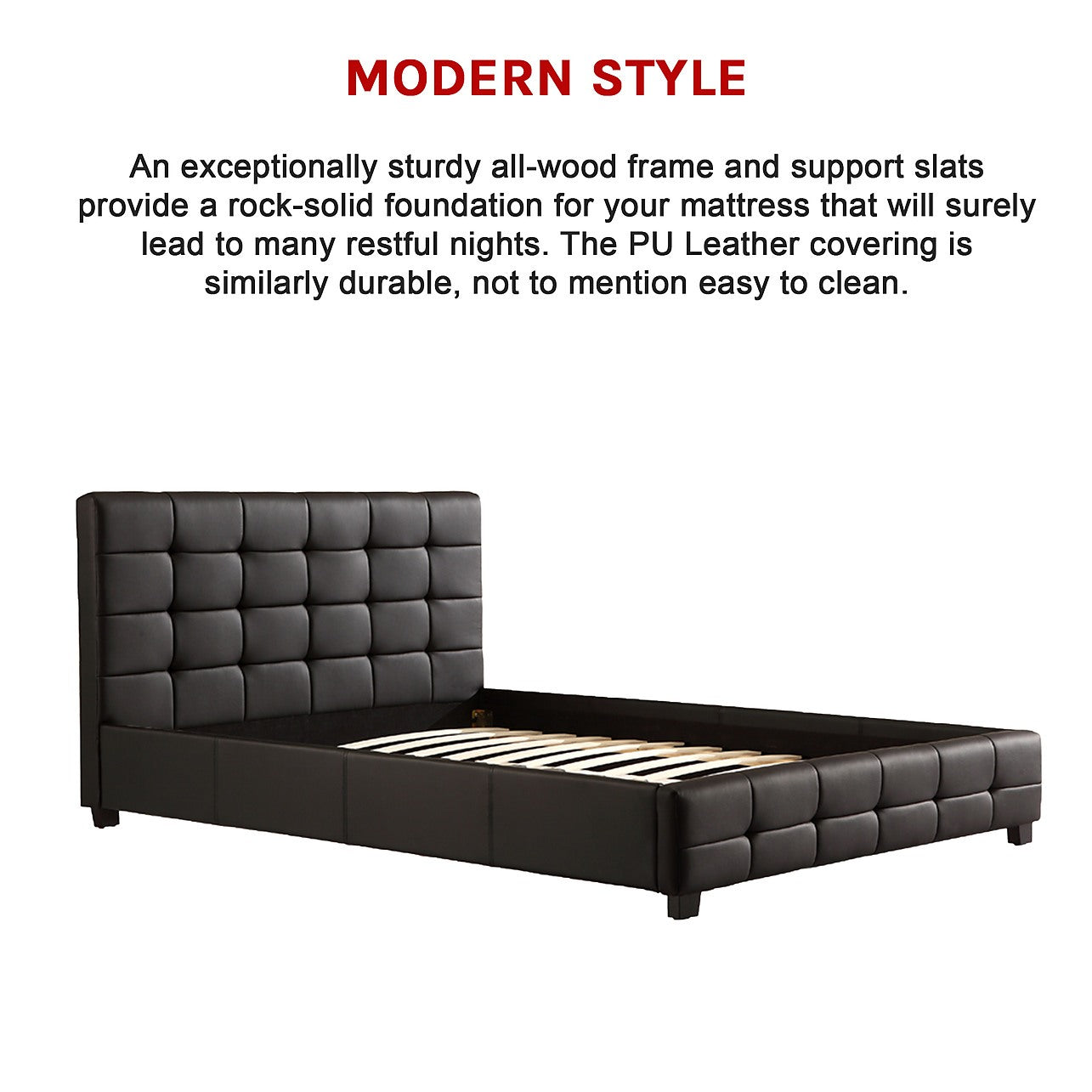 Black leather shop queen bed frame