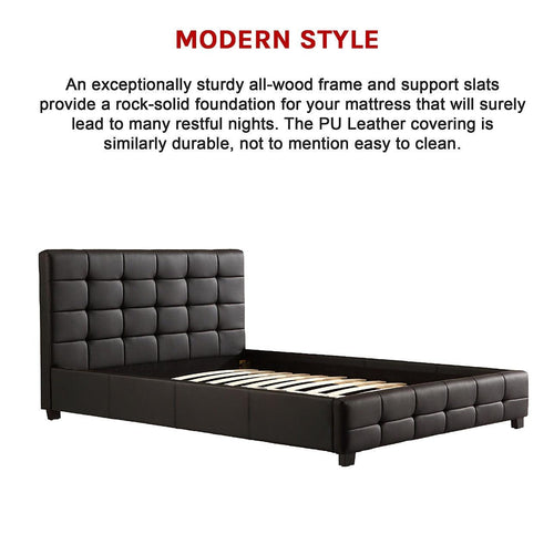 Queen Black PU Leather Deluxe Bed Frame