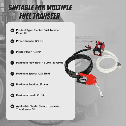 12V Diesel Transfer Pump Kit 10 GPM Electric Fuel Pump