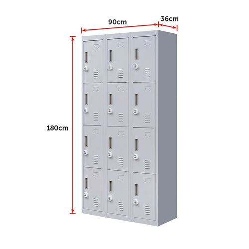 12-Door Locker – Grey with 3-Digit Combination Lock | Secure Storage for Office, Gym or School Use