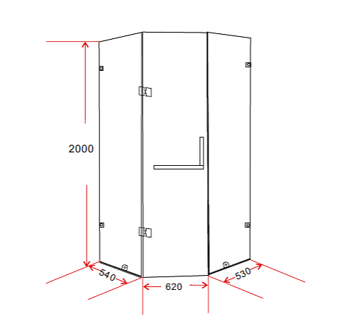 Frameless 10mm Glass Shower Screen - 1000 x 1000mm - Gold Hinges/Brackets and Round Handle