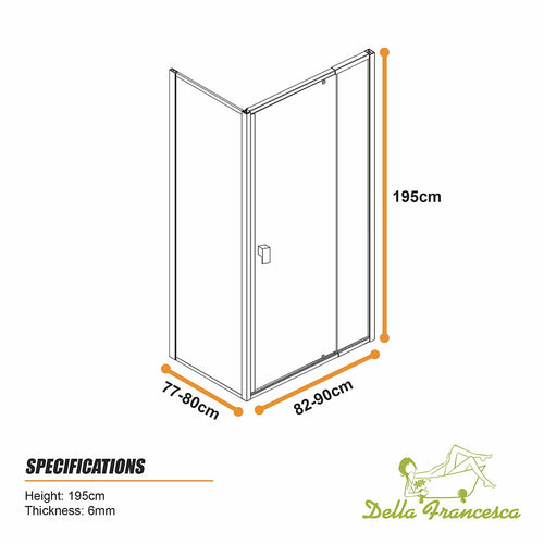 Semi-Frameless Shower Screen – Dust Brown, Front: (82~90)x195cm, Side: (77~80)x195cm