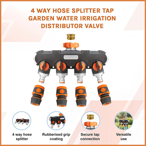 4 Way Garden Hose Splitter Tap – Water Irrigation Distributor Valve