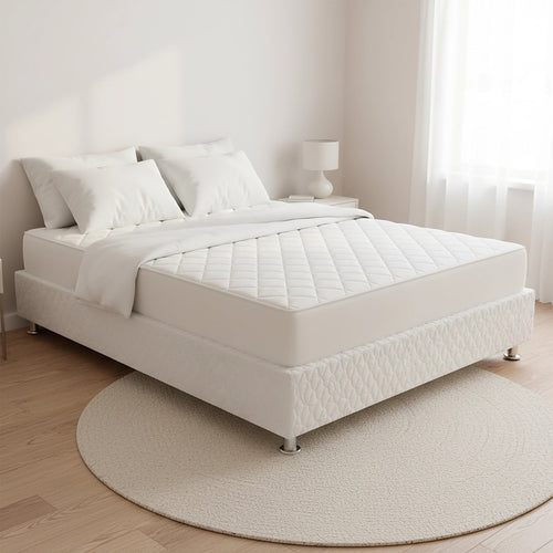 Queen Bed Base with Slats & Cover – Sturdy Ensemble Frame