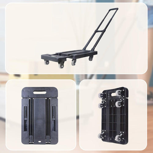 Foldable Hand Flatbed Trolley Cart 6 x 360 Degree Rotating Wheels with Maximum Load 200Kg