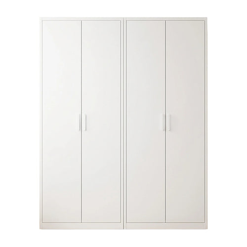 160x200cm 4-Door White Steel Hanging and Shelf Wardrobe with White Handle Storage Cabinet