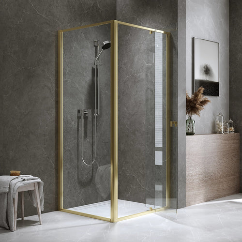 Adjustable Semi Frameless Shower Screen Front: (74~82)x195cm with Gold Hardware and Side: (89~92)x195cm
