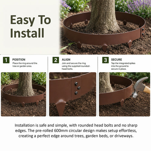 Steel Tree Rings – 60cm Garden Edging with Ground Spikes