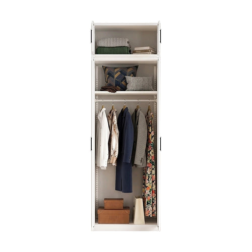 80x240cm 2-Door White Steel Hanging Wardrobe with Black Handle Storage Cabinet