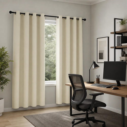 Cream 2X Blockout Curtains – Blackout Window Draperies Pair with Eyelets for Bedroom 132x160cm