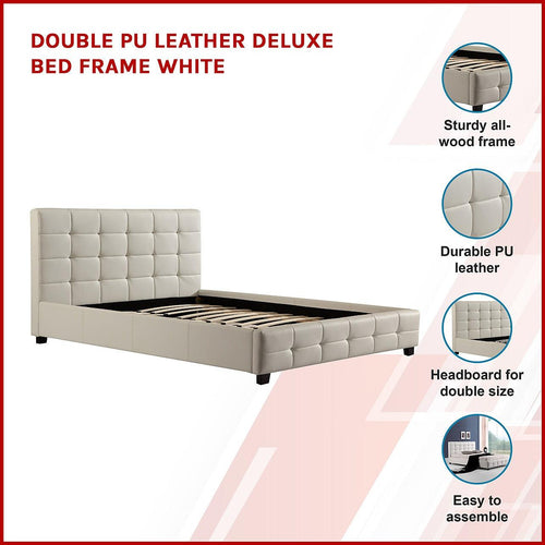 Double White PU Leather Deluxe Bed Frame