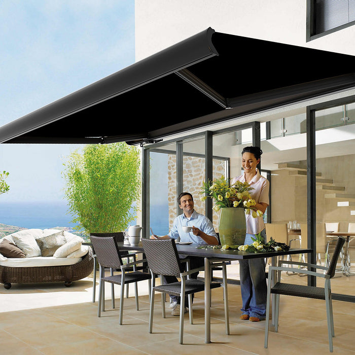 5x3m Motorised Retractable Awning Full Cassette Heavy Duty in Black
