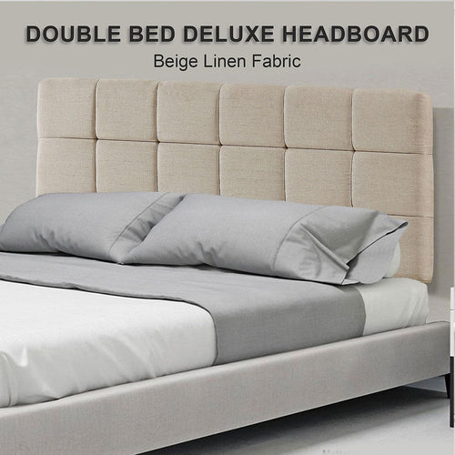 Beige Linen Fabric Double Deluxe Tufted Headboard Bedhead