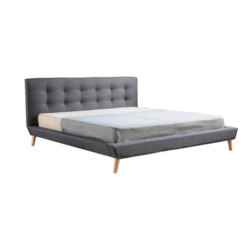 King Linen Fabric Bed with Button Tufted Headboard - Grey