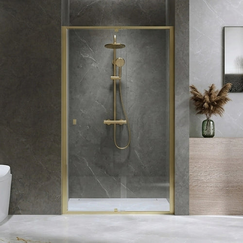 Adjustable Semi Frameless Shower Screen Front: (82~90)x195cm with Gold Hardware and No Side Return