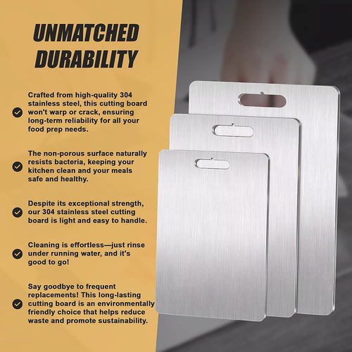 3-Piece Stainless Steel Cutting Board Set – 304SS Chopping Boards for Kitchen & Food Prep